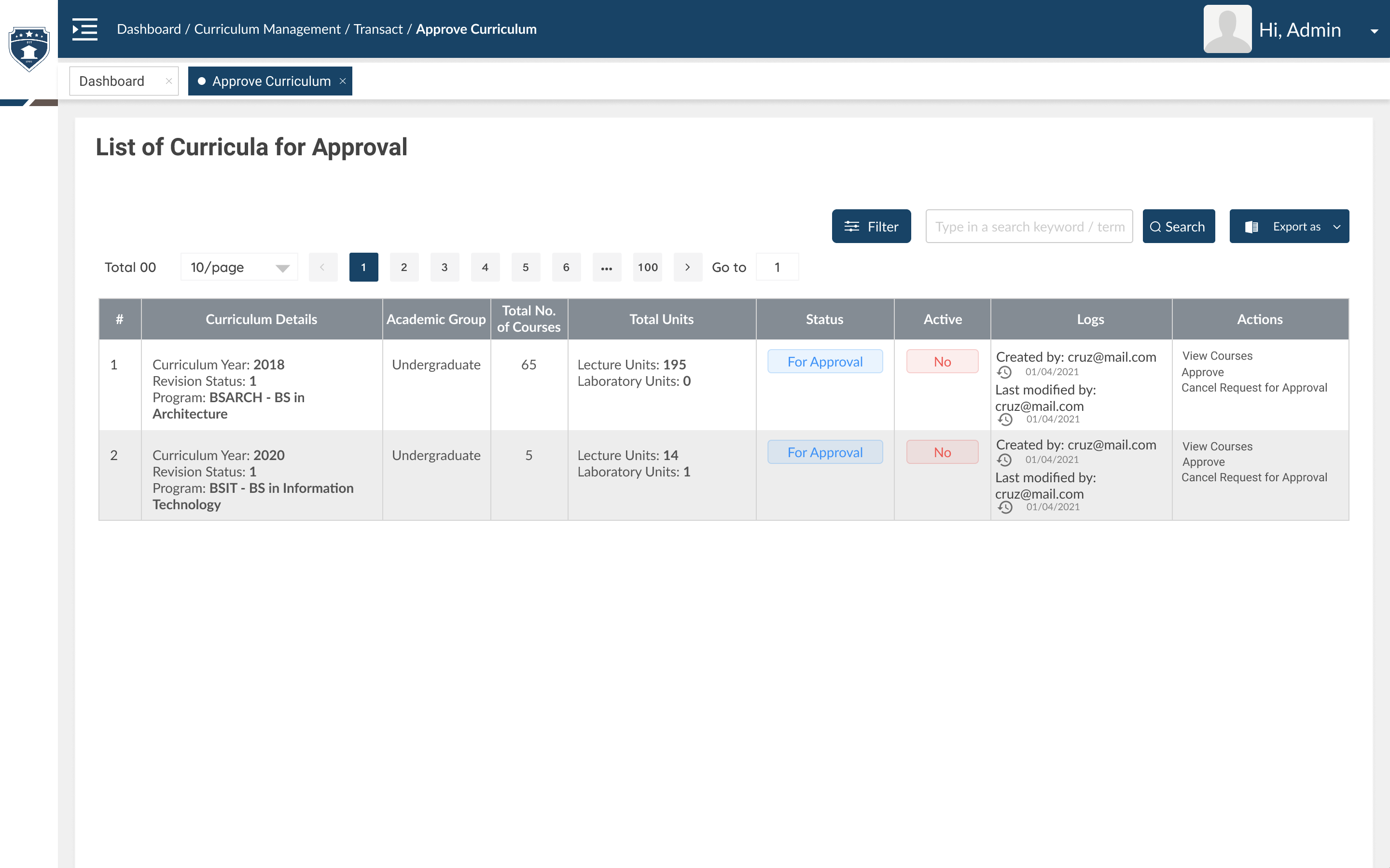 Semester Setup Screen 2
